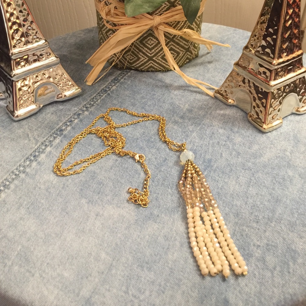 Gold & Cream  Long Tassel Necklace 😍😍